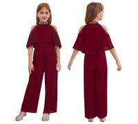 Yruioon Salopete Niña Elegante Ropa Fiestas Modernas Niña Salopete Piernas Anchas Mono Traje Un Solo Trozo La Primera Comunión borgoña 5-6 años