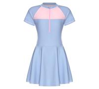 Yruioon Traje de baño para niña de una pieza con falda patchwork, traje de baño con protección UV, traje de baño de verano para playa, A azul claro., 146-152