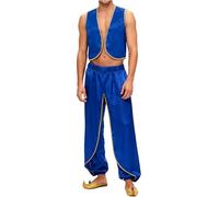 Yruioon Traje Príncipe Árabe Hombres Satin Vest Chaqueta Pantalones Harem Ropa Árabe Ropa Oriental India Disfraces Halloween Carnaval Fasching Azul real 3XL