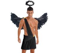 Yruioon Trajes Ángel Hombres Toga Con Alas Ángel Y Aureola Trajes Dios Griego Halloween Carnaval Y Fiestas Negro L