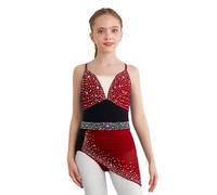 Yruioon Vestido Baile Lírico Niña Vestido Ballet con Brillo Patinaje Artístico con Cristales Brillantes Patinaje sobre Ruedas Vestuario Baile Moderno Y Contemporáneo borgoña 7-8 años