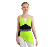 Yruioon Vestido Baile Lírico Niña Vestido Ballet con Brillo Patinaje Artístico con Cristales Brillantes Patinaje sobre Ruedas Vestuario Baile Moderno Y Contemporáneo Amarillo Fluorescente 13-14 años