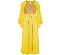 Yruioon Vestido de ángel para niña, con lentejuelas, manga larga, vestido de princesa, vestido medieval, renacentista, vestido maxi, vestido de fiesta de cumpleaños, amarillo, 122-128