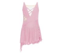 Yruioon Vestido Hielo Niñas Vestido Patinaje con Brillo Patinaje sobre Ruedas Ballet con Cristales Brillantes Baile Competencia Traje Baile Rosa 9-10 años