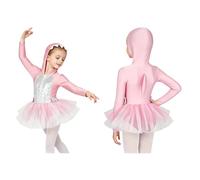 Yruioon Vestido Niña con Tula Cola Pez Y Corbata Leotard Manga Larga Disfraz Escenario con Cola Pez Disfraz Halloween Atuendo Halloween Cosplay Rosa 3-4 años