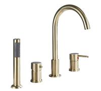 YRYRHX Grifo de baño de 4 Orificios con Cabezal de Ducha extraíble y Manguera, Grifo Monomando para Ducha, Oro Cepillado, Cabezal de Ducha y Manguera para grifos de baño Household faucets