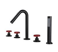 YRYRHX Grifo Mezclador para Ducha de baño montado en Cubierta, grifos mezcladores de baño de Doble manija Negros y Rojos con Ducha, Grifo Giratorio de 360 Grados Household faucets