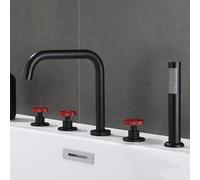 YRYRHX Grifo Mezclador para Ducha de baño montado en Cubierta, grifos mezcladores de baño Negros con Ducha, Grifo Giratorio de 360 Grados con Doble Palanca roja Household faucets