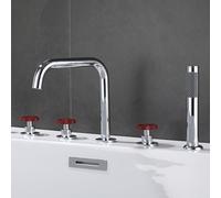 YRYRHX Grifo Mezclador para Ducha de baño montado en Cubierta Grifos Monomando para baño cromados con Ducha Grifo Giratorio de 360 Grados con Doble Palanca Rojo Household faucets