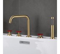 YRYRHX Grifo Mezclador para Ducha de baño montado en Cubierta, grifos Monomando para baño de Oro Cepillado con Ducha, Grifo Giratorio de 360 Grados con Doble Palanca roja Household faucets