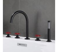 YRYRHX Grifos mezcladores de baño de Ducha de 5 Orificios, Juego de Mezclador de Ducha de baño con Cuello de Cisne Negro, caño Giratorio 360, Grifo extraíble de Doble Palanca Rojo Household faucets
