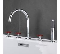 YRYRHX Grifos mezcladores de baño de Ducha de 5 Orificios, Juego de Mezclador de Ducha de baño con Cuello de Cisne Cromado, caño Giratorio 360, Grifo extraíble de Doble Palanca Rojo Household faucets