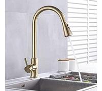 YRYRYW Brushed Gold One-Hole Kitchen Faucet with Pull-out Sprayer, 360 ° Rotatable, High Arch Mounting Household faucets