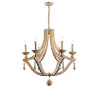YRYRYW Comedor de Sala de Estar Tienda de Ropa Decorativa, luz de Vela Francesa, lámpara de araña de Madera Retro mediterránea, E14 American Country Art Chandelier-Retro White 6 Household faucets