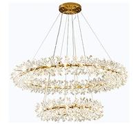 YRYRYW Crystal Chandelier Led 2 Ring Chandelier Ceiling Lighting Dining Room Kitchen Corridor,G4 Nordic Ring Crystal Lamp-Gold Bronze and Crystal 60+40cm Household faucets
