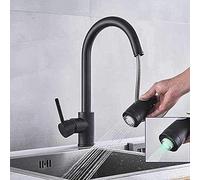 YRYRYW Faucet Black Led Kitchen Faucet Pull out Hot Cold Mixer Tap Deck Mount Wash Device Crane Single Hole Install One Holder Household faucets