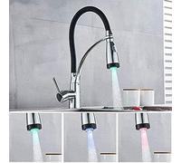 YRYRYW Faucet Chrome Single Handle 360 Rotate Led Pull out Sprayer Kitchen Water Faucet Deck Mount One Hole Bathroom Kitchen Crane Taps Household faucets