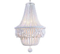 YRYRYW Lámpara de Cuentas de Madera cálida y romántica Francesa, Lámparas de decoración de Comedor de la Sala de Princesas, E14 Wood Art Retro Bohemia Candelier Highlight White 50 * 80cm Household