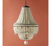 YRYRYW Lámpara de Cuentas de Madera cálida y romántica Francesa, Lámparas de decoración de Comedor de la Sala de Princesas, E14 Wood Art Retro Bohemia Chandelier-Retro White 50 * 80cm Household