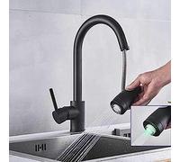 YRYRYW LED Kitchen Faucet Pull out Hot Cold Mixer Tap Black Deck Mount Wash Device Crane Single Hole Install One Holder Household faucets