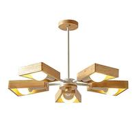 YRYRYW Sputnik Chandelier Wood Semi Flush Mount Lamp Industrial During Light For Kitchen Ceiling Light Dining Room Living Room,E27 Creative Wood Chandelier-White. 5 Head Household faucets