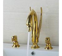 YRYRYW Swan Bathtub Faucet 3 Pcs 2 Handle Deck Mounted Chrome Polish Shower Bathroom Vessel Basin Faucet Mixer Tap-Gold Plated,Gold Plated Household faucets