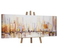 YS-Art Cuadro pintura abstracta hecho a mano Abstracto Mañana en la ciudad Pintado en acrílico Paisaje urbano Colores vivos 150x50 cm