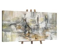 YS-Art Cuadro pintura abstracta hecho a mano Desfile de moda abstractas escala de grises Paisaje urbano Pintado en acrílico 120x60 cm