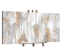 YS-Art Cuadro pintura abstracta hecho a mano en beige con líneas doradas Filosofía Decoración de pared salon modern Arte murale 140x70 cm