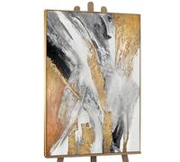 YS-Art Cuadro pintura abstracta hecho a mano enmarcado Sinfonía dorada Grande pintado en acrílico tonos dorados y grises Arte mural 120x80 cm