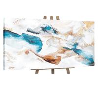 YS-Art Cuadro pintura abstracta hecho a mano Esmeralda Colores blancos y azules saturados con dorado Pintado en acrílico Arte moderno 200x100 cm