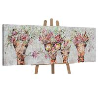 YS-Art Cuadro pintura abstracta hecho a mano Jirafas Decoración de pared salon modern textura colorida Para habitaciones 150x50 cm