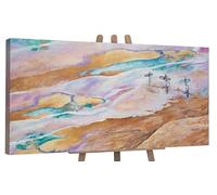 YS-Art Cuadro pintura abstracta hecho a mano paisaje marino Aventura en el mar Pintado en acrílico Colores beige Arte moderno 100x50 cm