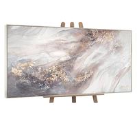 YS-Art Cuadro pintura abstracta hecho a mano Relájese Pintado en acrílico en gris y beige con dorado Decoración para el hogar con marco 120x60 cm