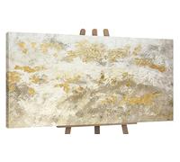 YS-Art Pintado en acrílico Arte abstracto de la pared Brillo dorado Colores claros con dorado Cuadros contemporáneos moderno 120x60 cm