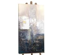 YS-Art Pintado en acrílico Fragmento Pintura abstracta sobre lienzo Cuadros contemporáneos en colores oscuros oro Tonos grises 140x70 cm