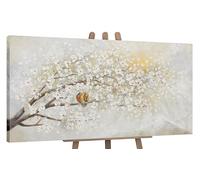 YS-Art Pintado en acrílico Paisaje primaveral Amanecer Pintura Hecha a Mano árboles en Flor Bellas Flores Blancas 160x80 cm
