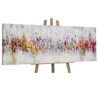 YS-Art Pintura abstracta sobre lienzo en acrílico Abstracción II Colores claros con dorado Decoración del hogar Pintado a mano 150x50 cm