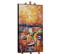 YS-Art Pintura abstracta sobre lienzo en acrílico Embarcadero Cuadros contemporáneos Motivo otoñal Color amarillo y naranja con marco 120x60 cm