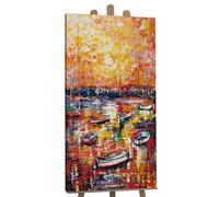 YS-Art Pintura abstracta sobre lienzo en acrílico Embarcadero Cuadros contemporáneos Motivo otoñal Color amarillo y naranja 120x60 cm