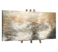 YS-Art Pintura abstracta sobre lienzo en acrílico Poder elemental arte abstracto Pintura hecha a mano en tonos grises y dorados 120x60 cm