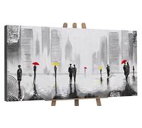 YS-Art Pintura hecha a mano colores blanco y negro Buen encuentro Arte moderno Figuras humanas abstractas Pintado en acrílico 100x50 cm