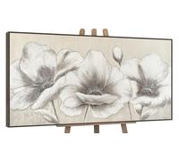 YS-Art Pintura hecha a mano Cuadro Decorativo Flores II Colores beige Arte abstracto de la pared Grande Pintado en acrílico con marco 140x70 cm