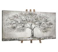 YS-Art Pintura hecha a mano El árbol de la vida Decoración de pared salon modern tonos grises Paisaje acogedor Arte moderno 120x60 cm