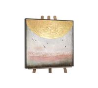 YS-Art Pintura hecha a mano Energía solar II Abstracta paisaje marino dorado y un bonito color rosa Arte moderno Pintado con marco 100x100 cm