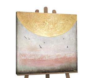 YS-Art Pintura hecha a mano Energía solar II Abstracta paisaje marino dorado y un bonito color rosa Arte moderno Pintado 100x100 cm