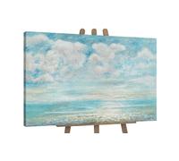YS-Art Pintura hecha a mano Frescor veraniego Pintado en acrílico en colores azul y blanco motivo veraniego marino Decoración 120x80 cm