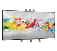 YS-Art Pintura hecha a mano Una vida llena de color Decoración de pared salon modern Brillantes colores del arco iris en estilo acuarela con marco 140x70 cm