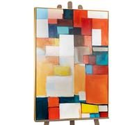 YS En el marco Cuadro pintura abstracta hecho a mano Arte Abstracto De La Pared Geometría de las ilusiones II Сuadrados multicolores 120x80 cm