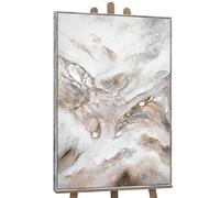 YS Enmarcad Pintura hecha a mano Tonos de gris verde con dorado Ascenso Pintado en acrílico Arte abstracto Decoración del hogar moderno 120x80 cm